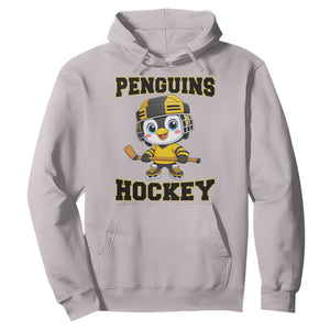 Funny Penguin Playing Ice Hockey Hoodie Winter Sports Gift TS12 Ice Gray Print Your Wear