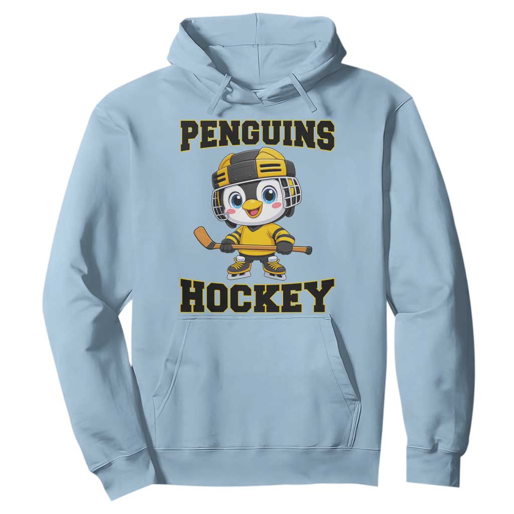 Funny Penguin Playing Ice Hockey Hoodie Winter Sports Gift TS12 Light Blue Print Your Wear