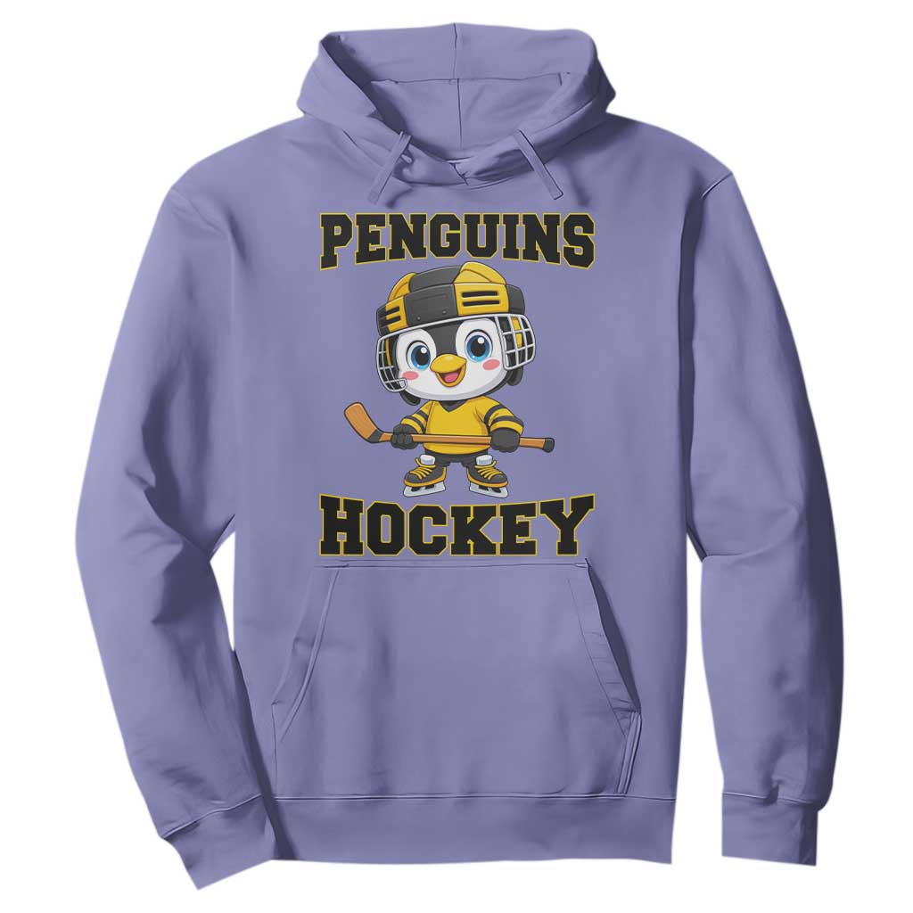 Funny Penguin Playing Ice Hockey Hoodie Winter Sports Gift TS12 Violet Print Your Wear