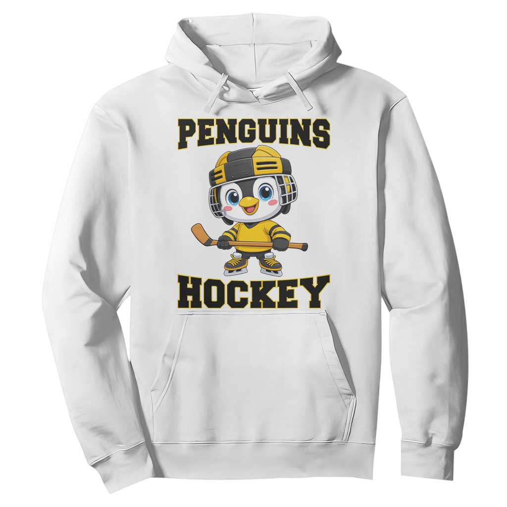 Funny Penguin Playing Ice Hockey Hoodie Winter Sports Gift TS12 White Print Your Wear