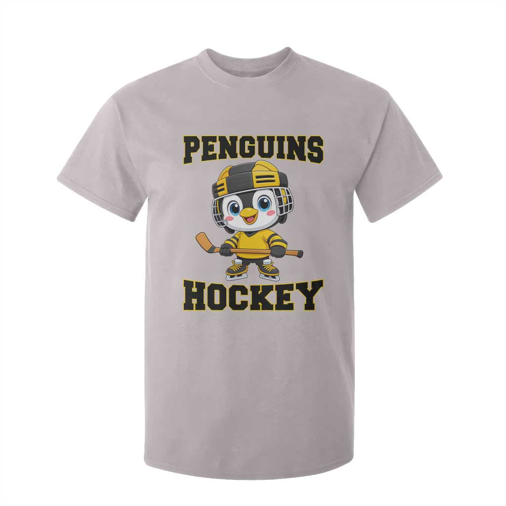 Funny Penguin Playing Ice Hockey T Shirt For Kid Winter Sports Gift TS12 Ice Gray Print Your Wear