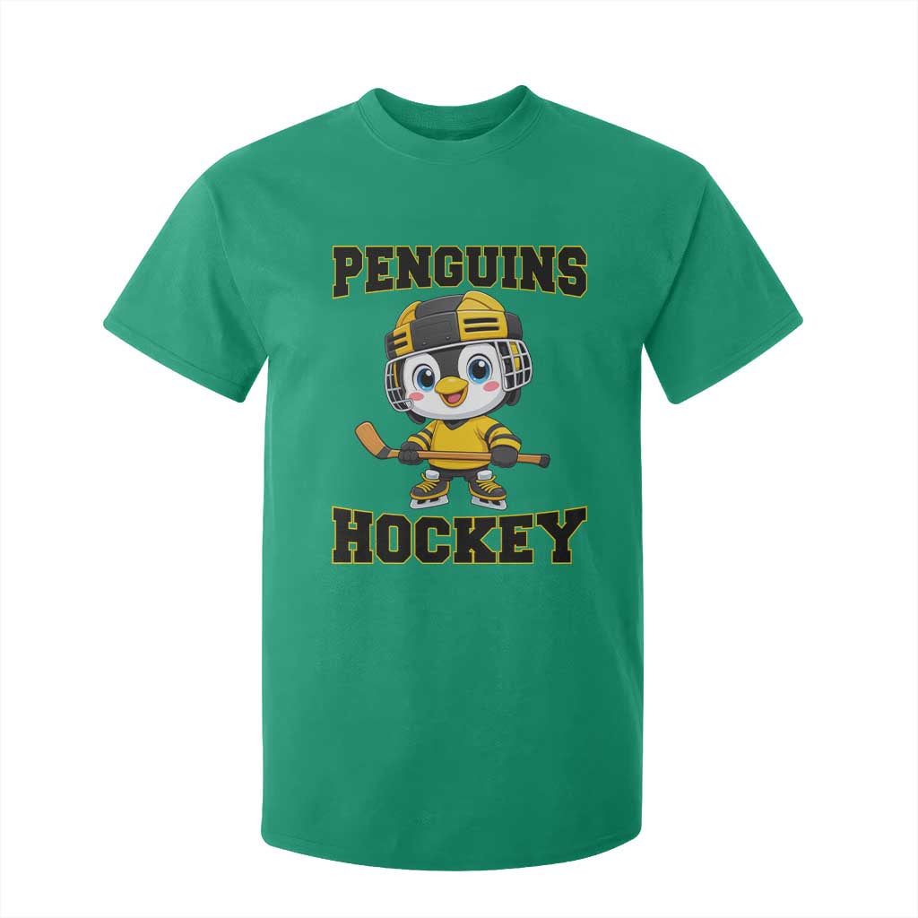 Funny Penguin Playing Ice Hockey T Shirt For Kid Winter Sports Gift TS12 Irish Green Print Your Wear
