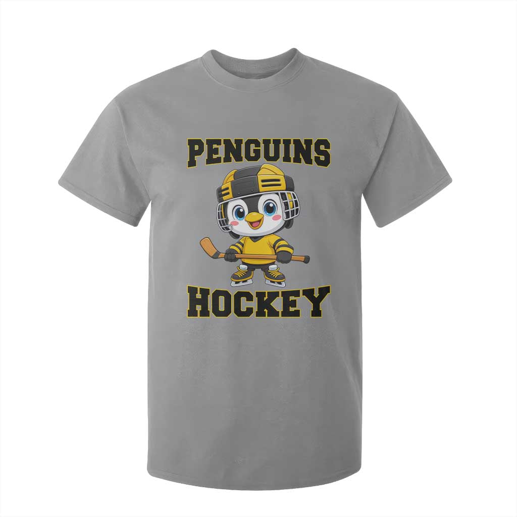 Funny Penguin Playing Ice Hockey T Shirt For Kid Winter Sports Gift TS12 Sport Gray Print Your Wear