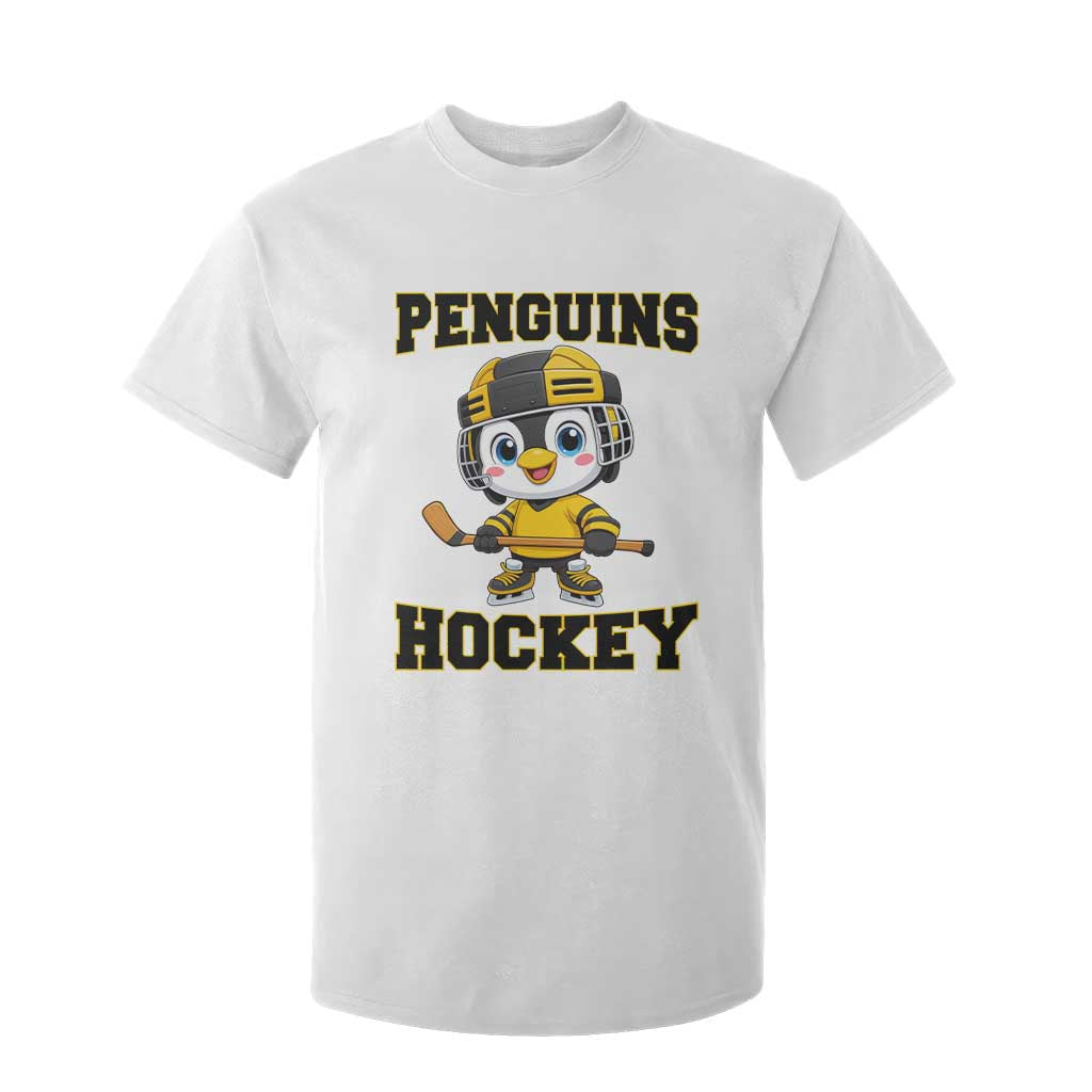 Funny Penguin Playing Ice Hockey T Shirt For Kid Winter Sports Gift TS12 White Print Your Wear
