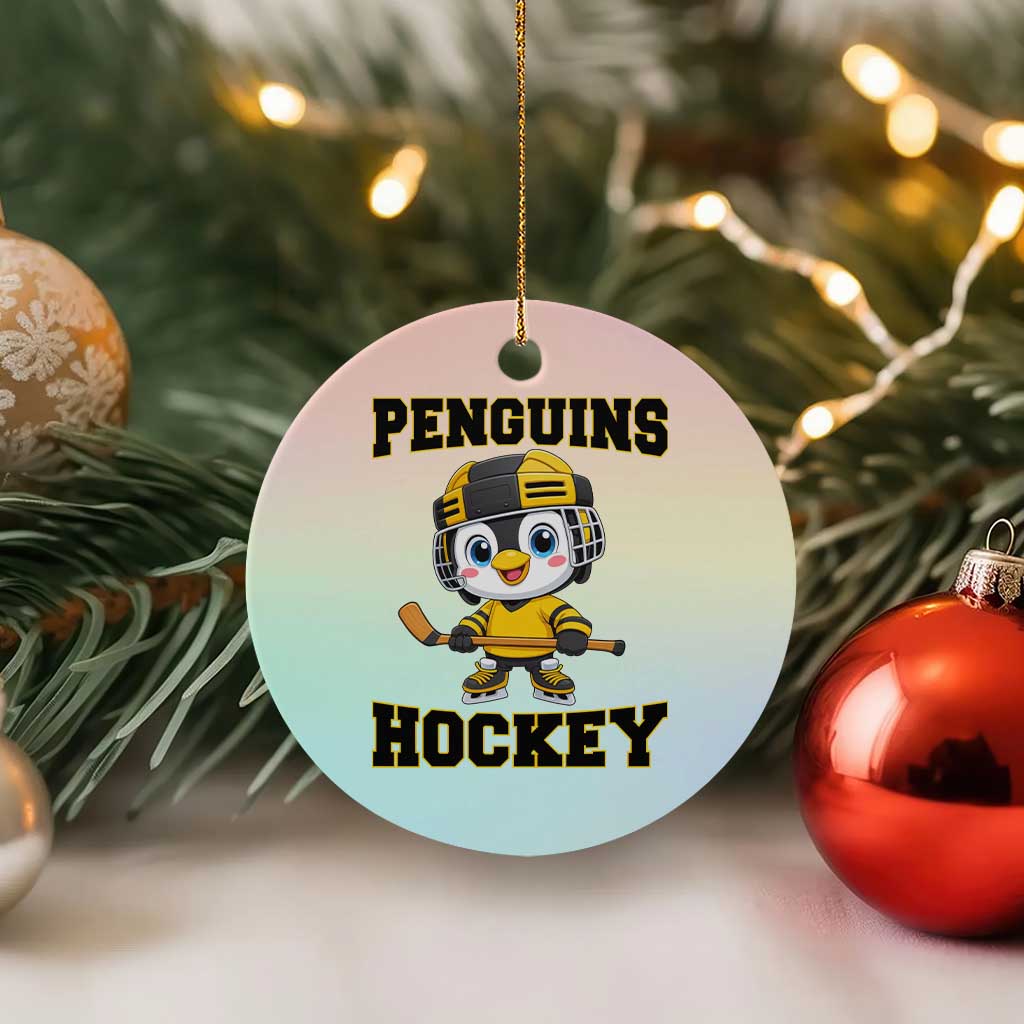 Funny Penguin Playing Ice Hockey Ceramic Ornament Winter Sports Gift TS12 1pc Pastel Print Your Wear