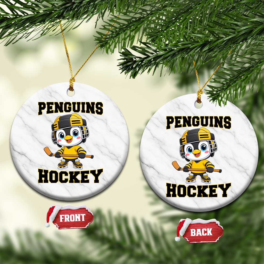 Funny Penguin Playing Ice Hockey Ceramic Ornament Winter Sports Gift TS12 1pc White Marble Print Your Wear