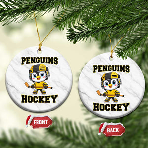 Funny Penguin Playing Ice Hockey Ceramic Ornament Winter Sports Gift TS12 1pc White Marble Print Your Wear