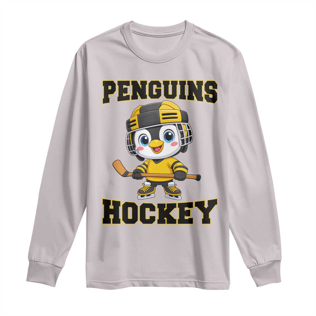 Funny Penguin Playing Ice Hockey Long Sleeve Shirt Winter Sports Gift TS12 Ice Gray Print Your Wear