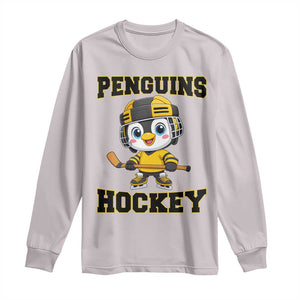 Funny Penguin Playing Ice Hockey Long Sleeve Shirt Winter Sports Gift TS12 Ice Gray Print Your Wear