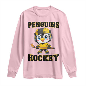 Funny Penguin Playing Ice Hockey Long Sleeve Shirt Winter Sports Gift TS12 Light Pink Print Your Wear