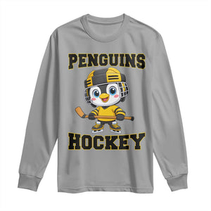 Funny Penguin Playing Ice Hockey Long Sleeve Shirt Winter Sports Gift TS12 Sport Gray Print Your Wear