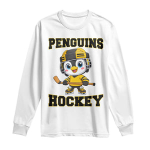 Funny Penguin Playing Ice Hockey Long Sleeve Shirt Winter Sports Gift TS12 White Print Your Wear