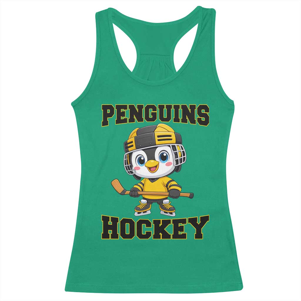 Funny Penguin Playing Ice Hockey Racerback Tank Top Winter Sports Gift TS12 Irish Green Print Your Wear