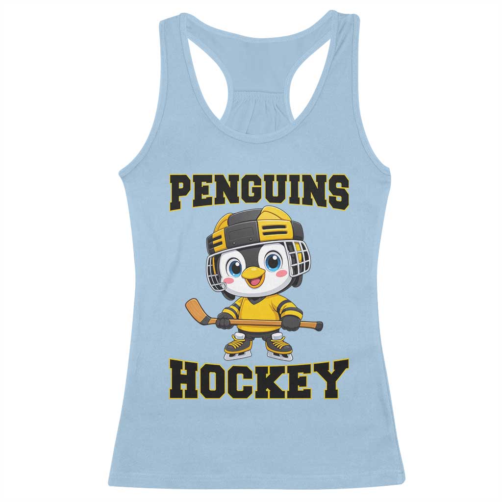 Funny Penguin Playing Ice Hockey Racerback Tank Top Winter Sports Gift TS12 Light Blue Print Your Wear