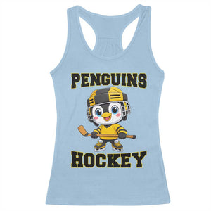 Funny Penguin Playing Ice Hockey Racerback Tank Top Winter Sports Gift TS12 Light Blue Print Your Wear