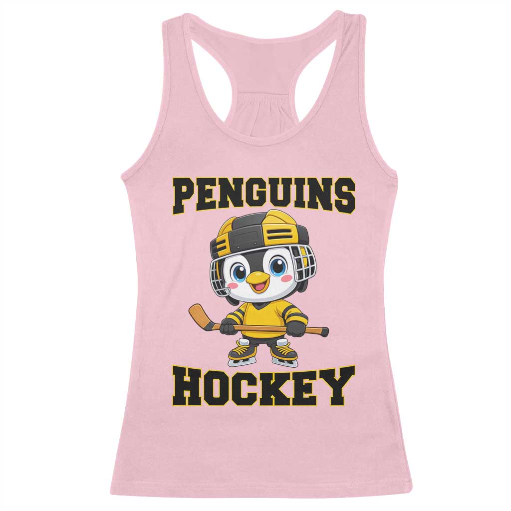 Funny Penguin Playing Ice Hockey Racerback Tank Top Winter Sports Gift TS12 Light Pink Print Your Wear
