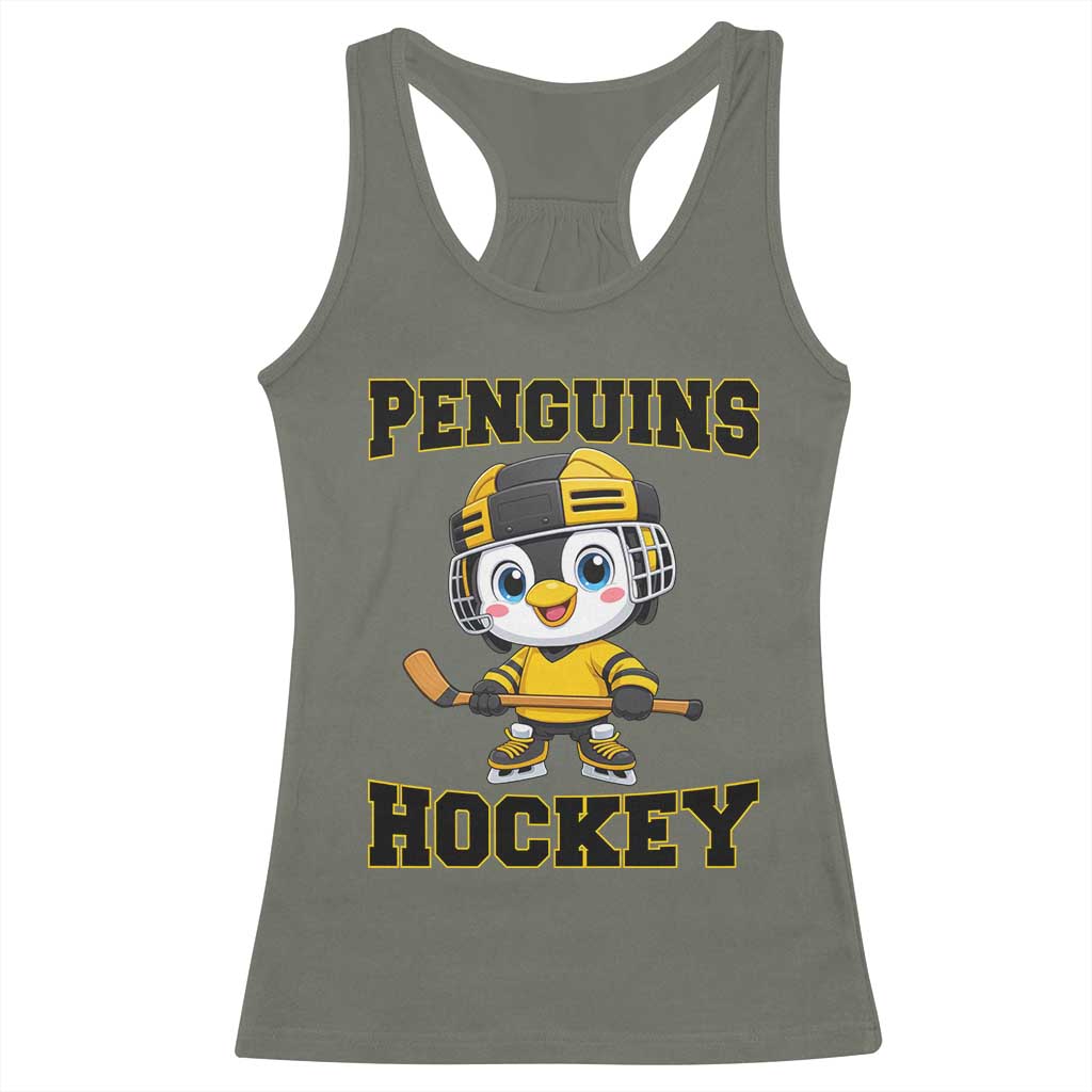 Funny Penguin Playing Ice Hockey Racerback Tank Top Winter Sports Gift TS12 Military Green Print Your Wear