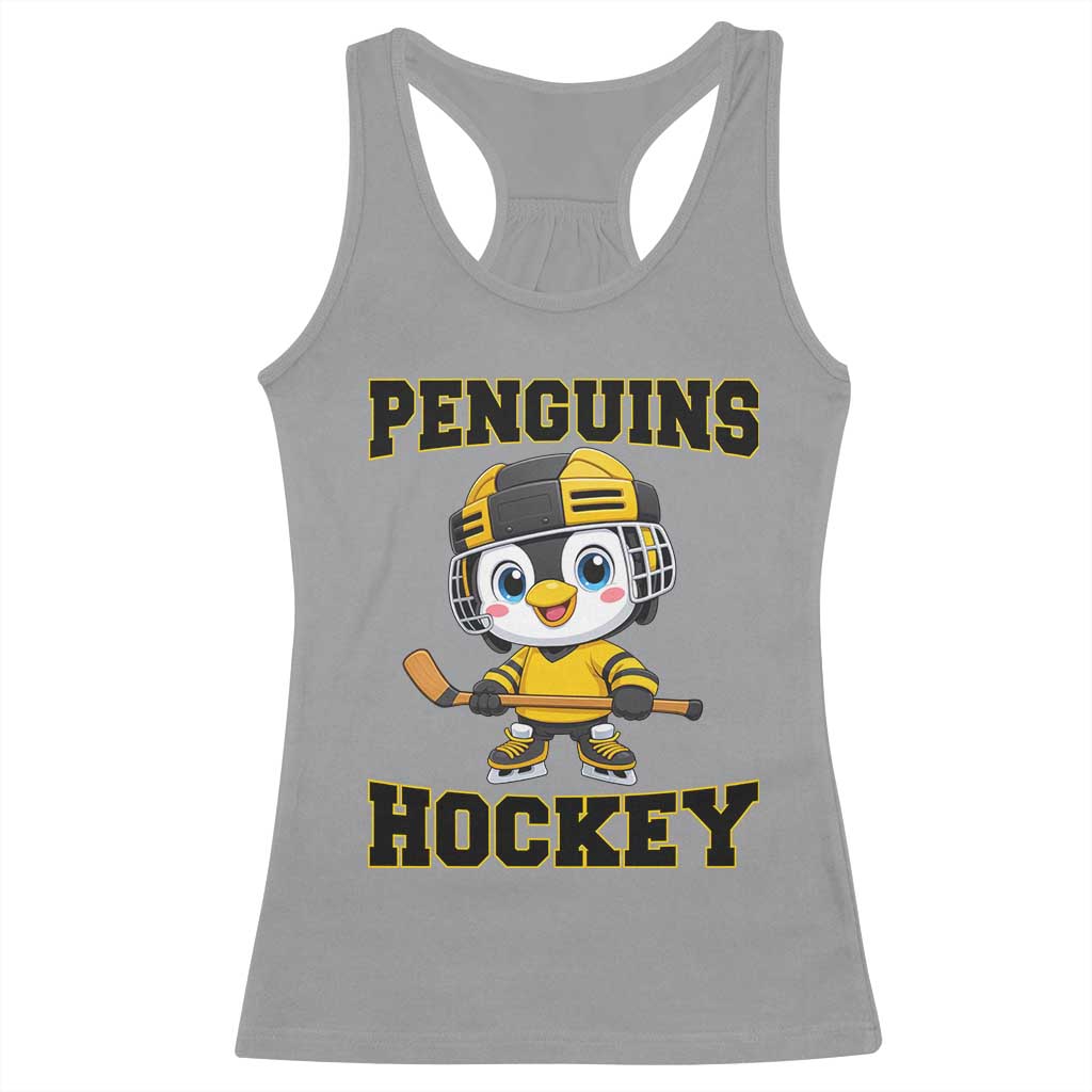 Funny Penguin Playing Ice Hockey Racerback Tank Top Winter Sports Gift TS12 Sport Gray Print Your Wear