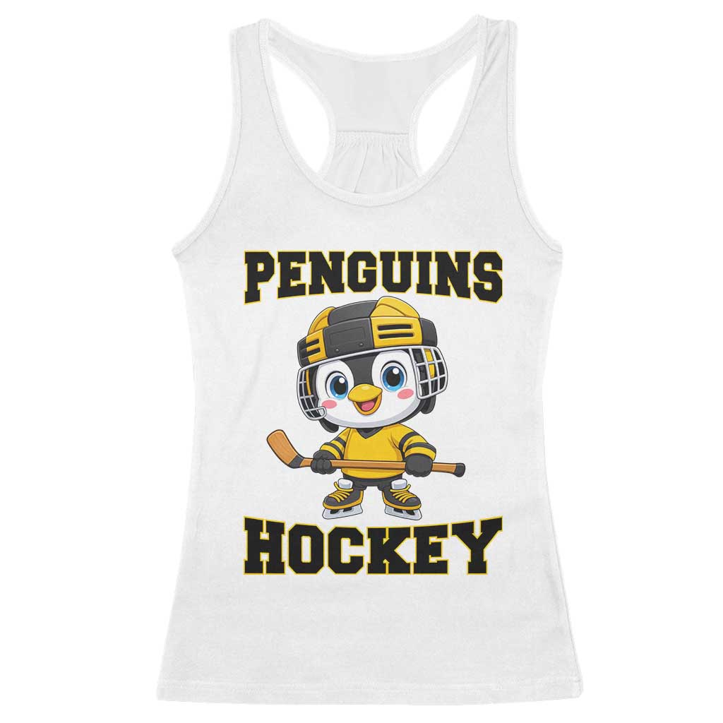 Funny Penguin Playing Ice Hockey Racerback Tank Top Winter Sports Gift TS12 White Print Your Wear