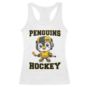 Funny Penguin Playing Ice Hockey Racerback Tank Top Winter Sports Gift TS12 White Print Your Wear