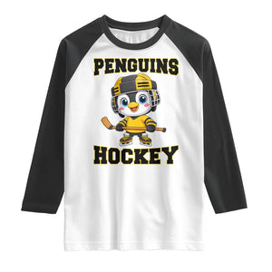 Funny Penguin Playing Ice Hockey Raglan Shirt Winter Sports Gift TS12 White Black Print Your Wear
