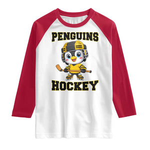 Funny Penguin Playing Ice Hockey Raglan Shirt Winter Sports Gift TS12 White Red Print Your Wear