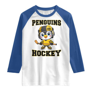 Funny Penguin Playing Ice Hockey Raglan Shirt Winter Sports Gift TS12 White Royal Print Your Wear