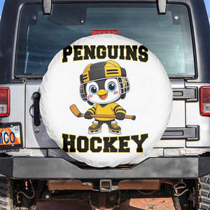 Funny Penguin Playing Ice Hockey Spare Tire Cover Winter Sports Gift TS12 No hole White Print Your Wear