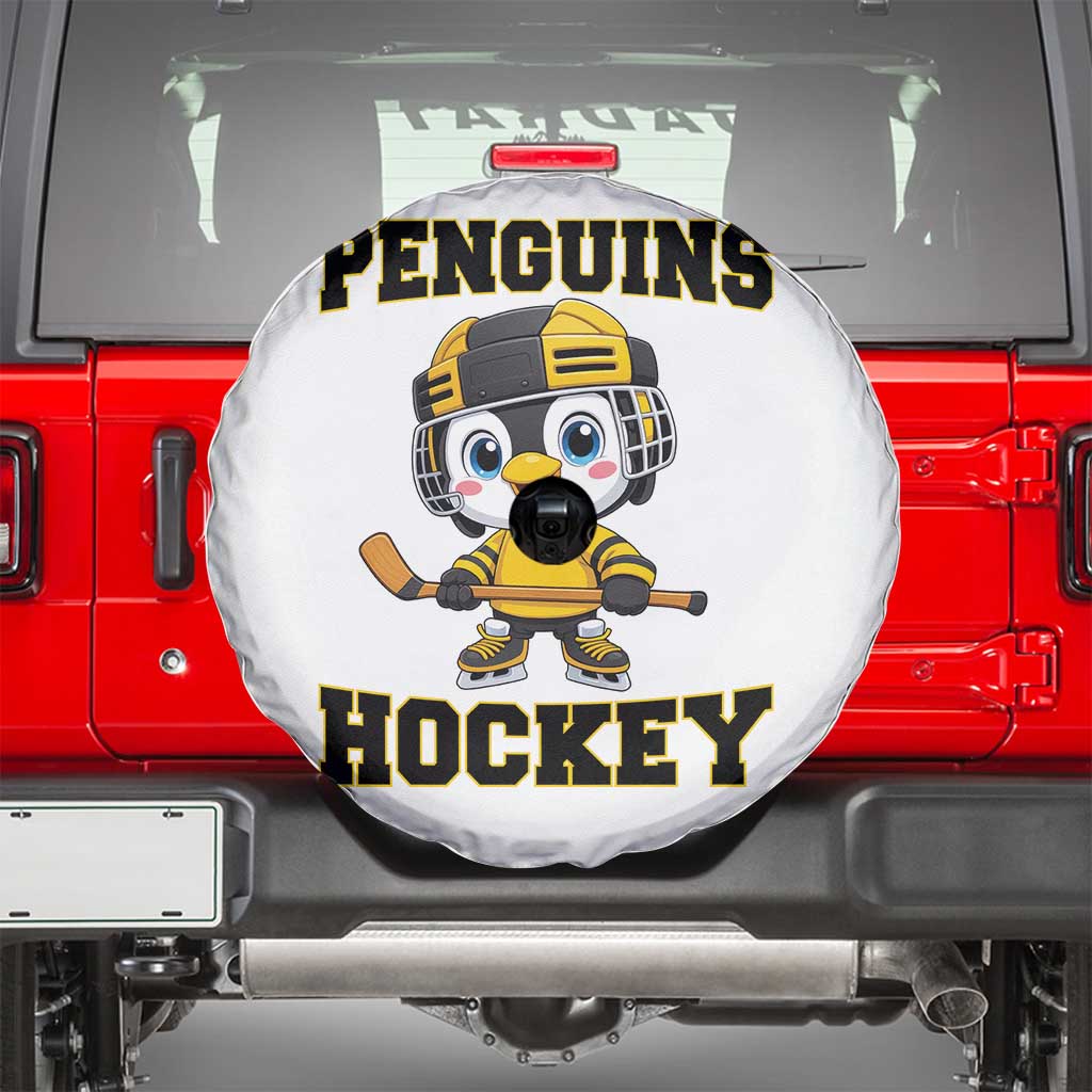 Funny Penguin Playing Ice Hockey Spare Tire Cover Winter Sports Gift TS12 White Print Your Wear