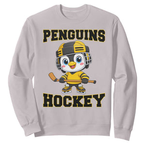 Funny Penguin Playing Ice Hockey Sweatshirt Winter Sports Gift TS12 Ice Gray Print Your Wear