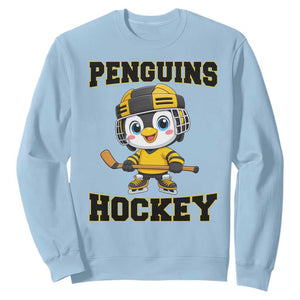 Funny Penguin Playing Ice Hockey Sweatshirt Winter Sports Gift TS12 Light Blue Print Your Wear