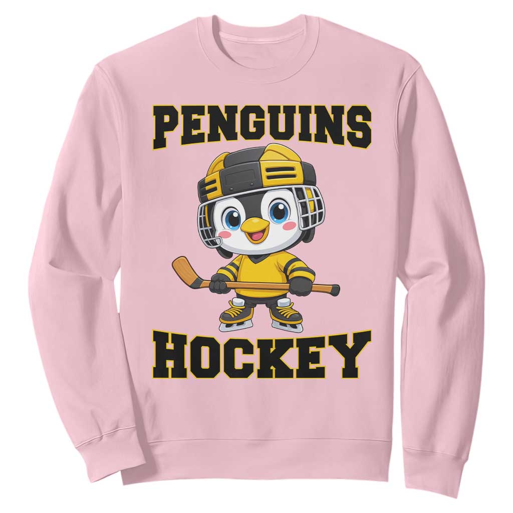 Funny Penguin Playing Ice Hockey Sweatshirt Winter Sports Gift TS12 Light Pink Print Your Wear