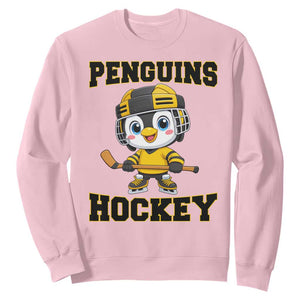 Funny Penguin Playing Ice Hockey Sweatshirt Winter Sports Gift TS12 Light Pink Print Your Wear