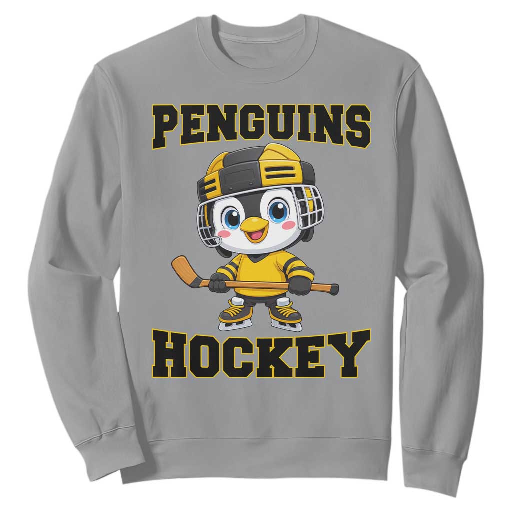 Funny Penguin Playing Ice Hockey Sweatshirt Winter Sports Gift TS12 Sport Gray Print Your Wear