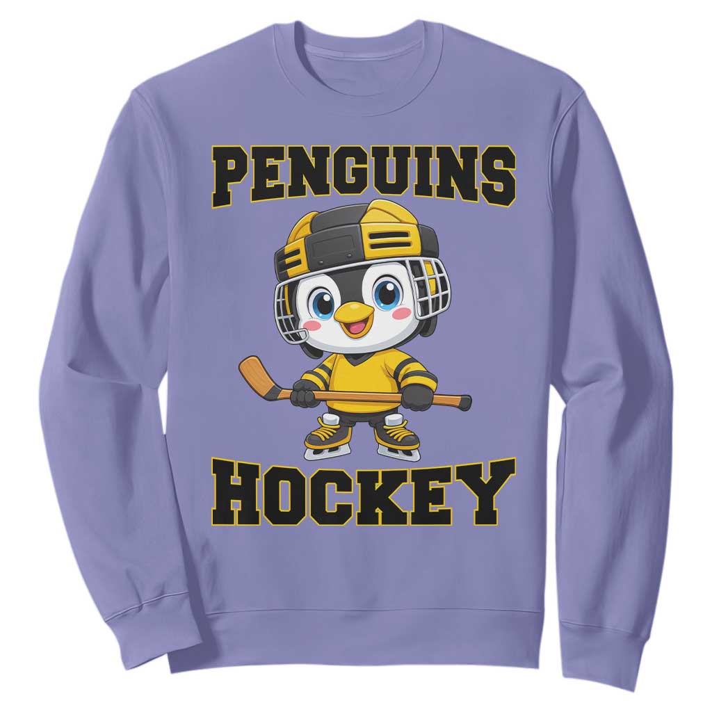 Funny Penguin Playing Ice Hockey Sweatshirt Winter Sports Gift TS12 Violet Print Your Wear