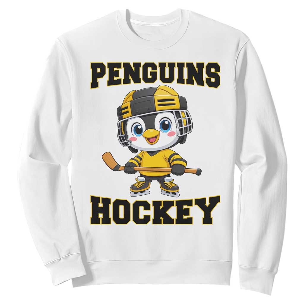 Funny Penguin Playing Ice Hockey Sweatshirt Winter Sports Gift TS12 White Print Your Wear