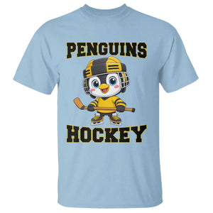 Funny Penguin Playing Ice Hockey T Shirt Winter Sports Gift TS12 Light Blue Print Your Wear