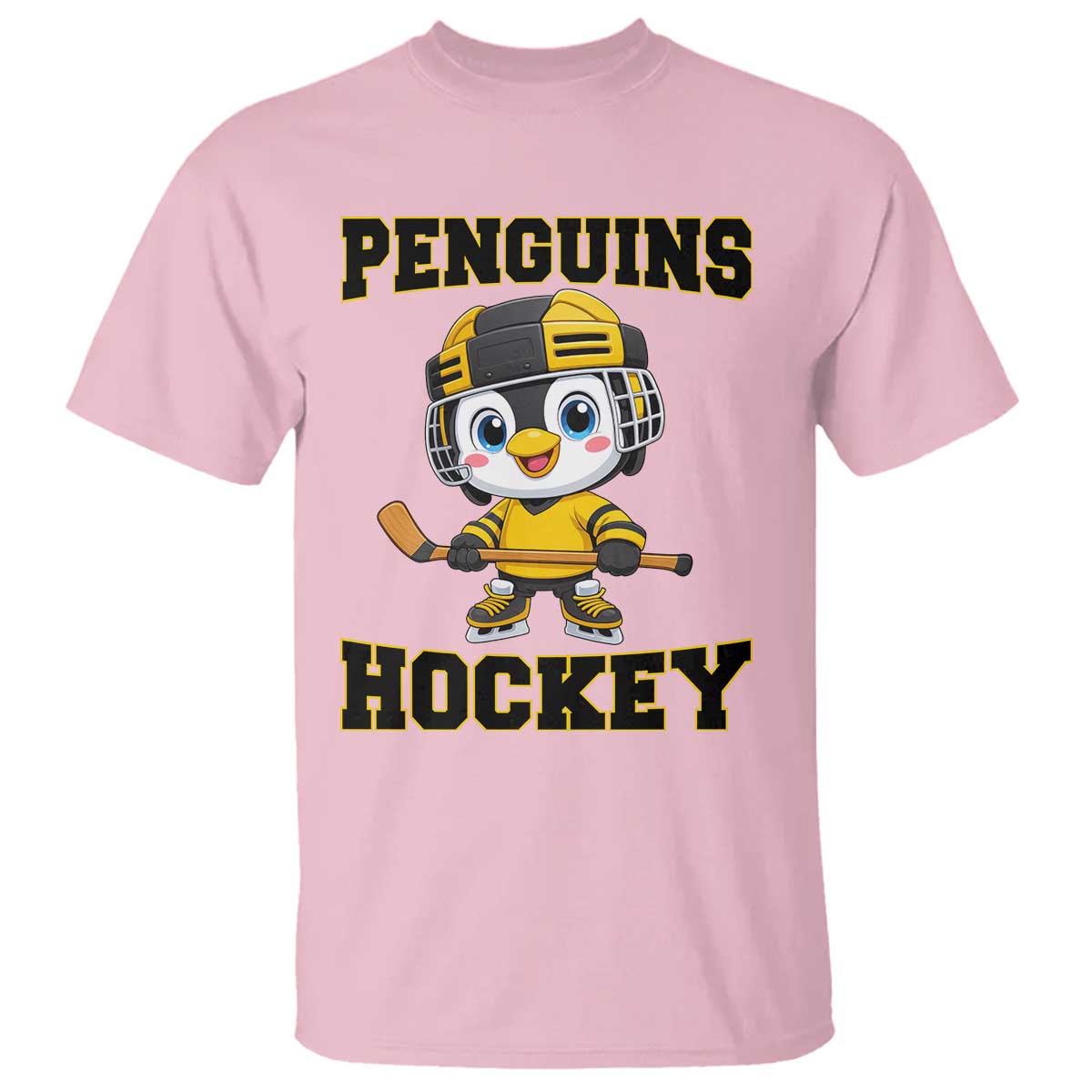 Funny Penguin Playing Ice Hockey T Shirt Winter Sports Gift TS12 Light Pink Print Your Wear