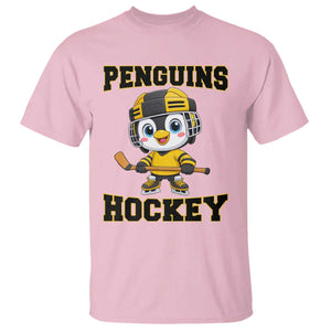 Funny Penguin Playing Ice Hockey T Shirt Winter Sports Gift TS12 Light Pink Print Your Wear