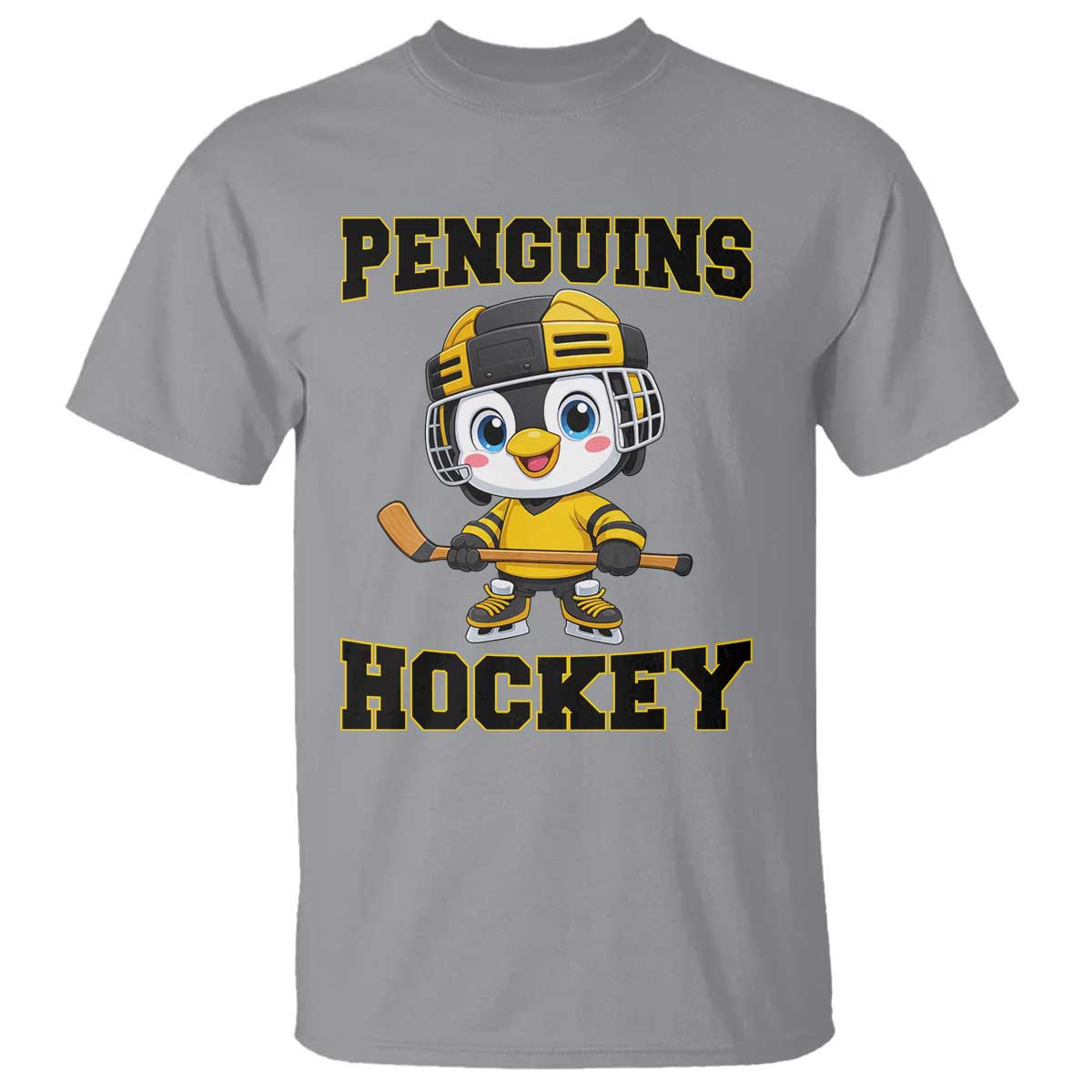 Funny Penguin Playing Ice Hockey T Shirt Winter Sports Gift TS12 Sport Gray Print Your Wear