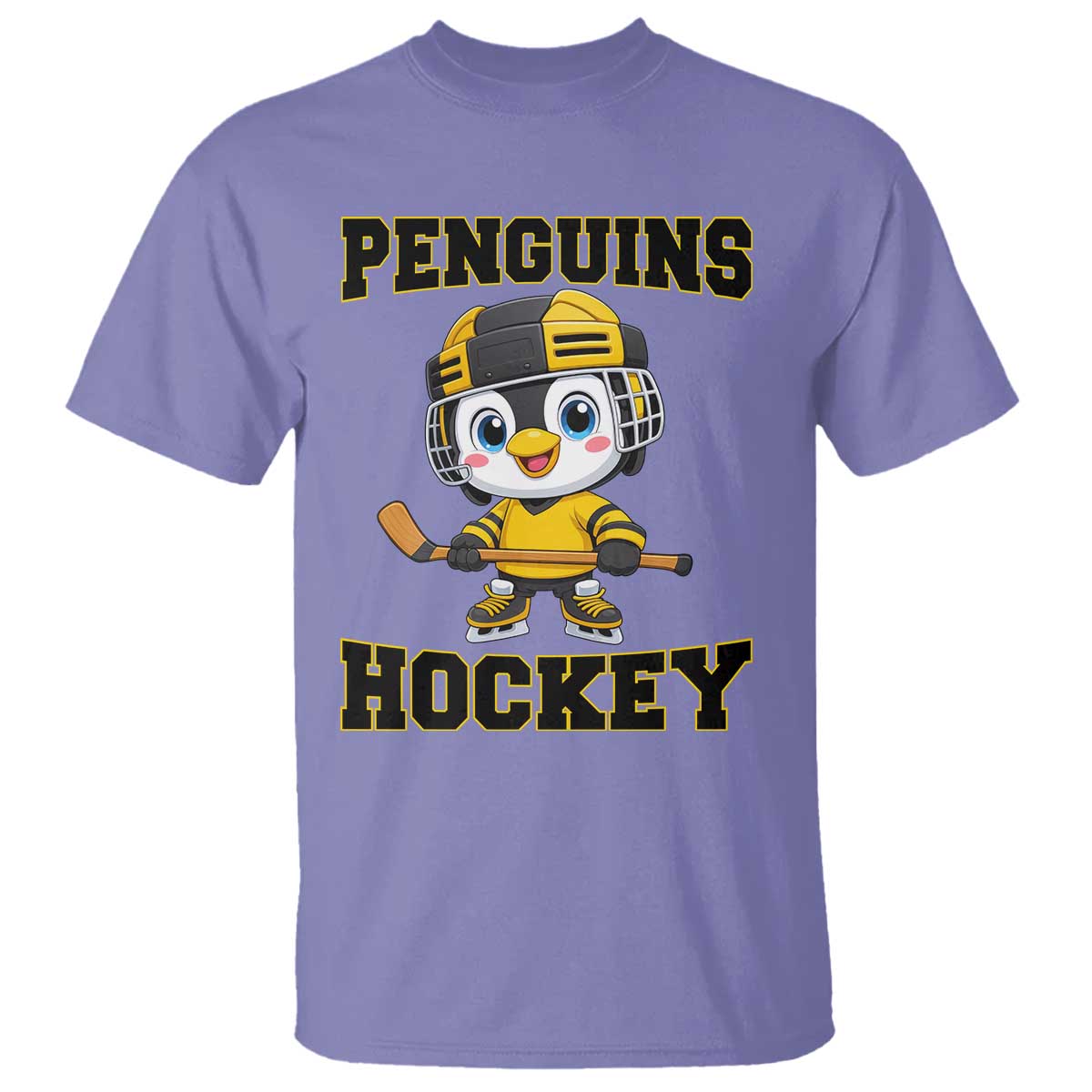 Funny Penguin Playing Ice Hockey T Shirt Winter Sports Gift TS12 Violet Print Your Wear