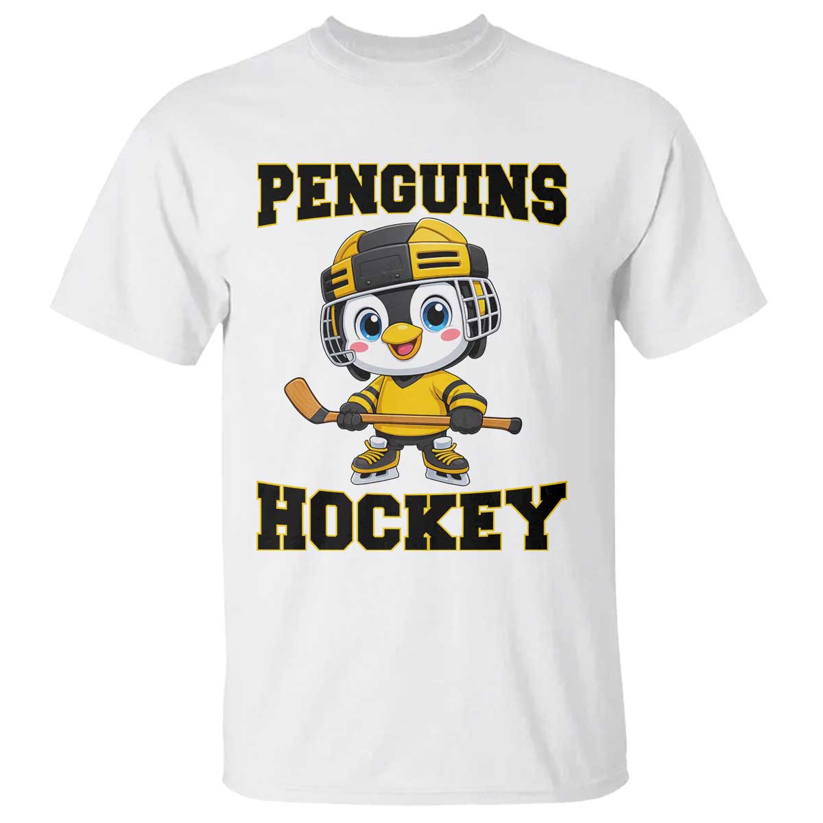 Funny Penguin Playing Ice Hockey T Shirt Winter Sports Gift TS12 White Print Your Wear