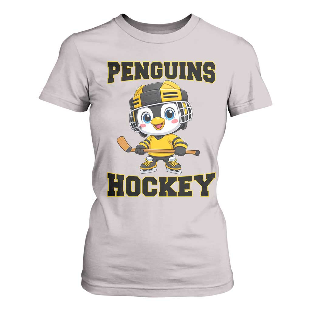 Funny Penguin Playing Ice Hockey T Shirt For Women Winter Sports Gift TS12 Ice Gray Print Your Wear