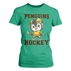 Funny Penguin Playing Ice Hockey T Shirt For Women Winter Sports Gift TS12 Irish Green Print Your Wear