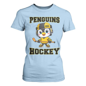Funny Penguin Playing Ice Hockey T Shirt For Women Winter Sports Gift TS12 Light Blue Print Your Wear