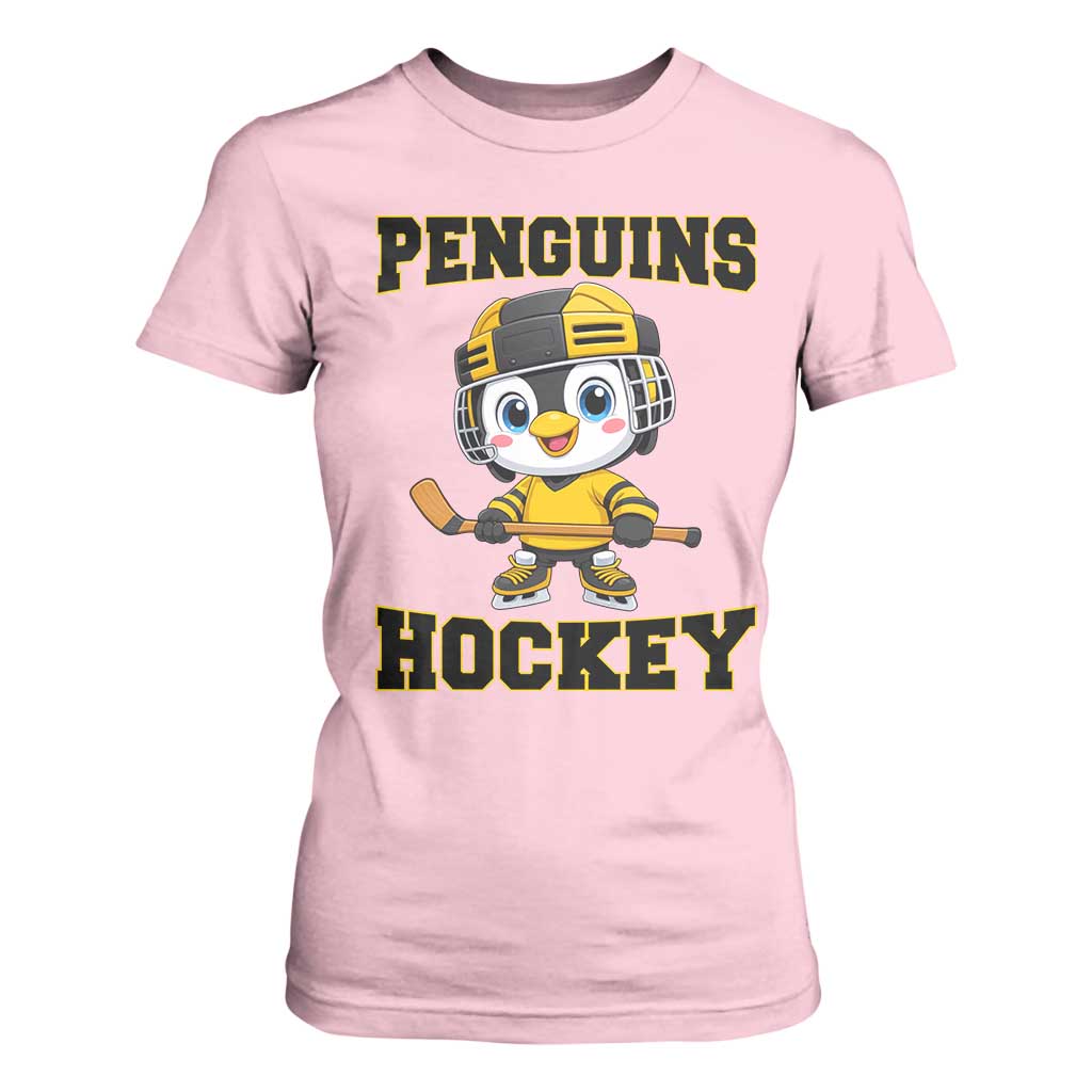 Funny Penguin Playing Ice Hockey T Shirt For Women Winter Sports Gift TS12 Light Pink Print Your Wear