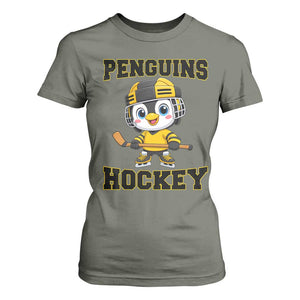 Funny Penguin Playing Ice Hockey T Shirt For Women Winter Sports Gift TS12 Military Green Print Your Wear