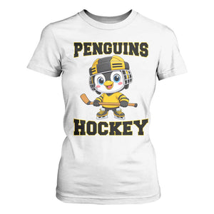 Funny Penguin Playing Ice Hockey T Shirt For Women Winter Sports Gift TS12 White Print Your Wear