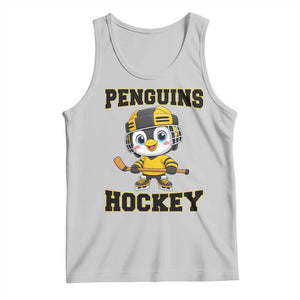 Funny Penguin Playing Ice Hockey Tank Top Winter Sports Gift TS12 Ash Print Your Wear