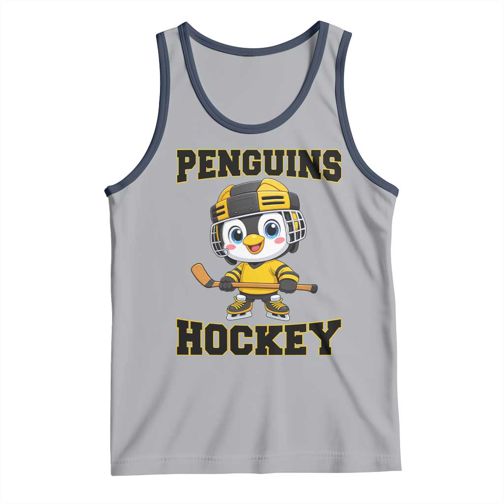 Funny Penguin Playing Ice Hockey Tank Top Winter Sports Gift TS12 Athletic Heather Navy Print Your Wear